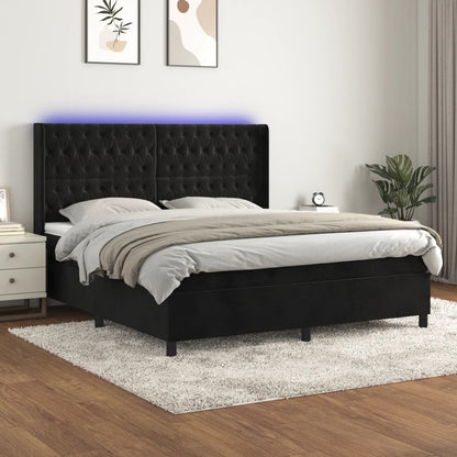 Letto a Molle con Materasso e LED Nero 160x200 cm in Velluto | homemem39