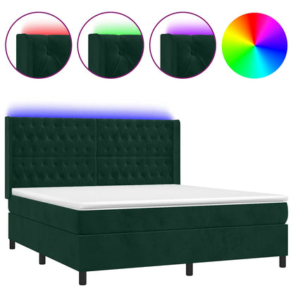 Letto a Molle con Materasso e LED Verde Scuro 160x200cm Velluto | homemem39