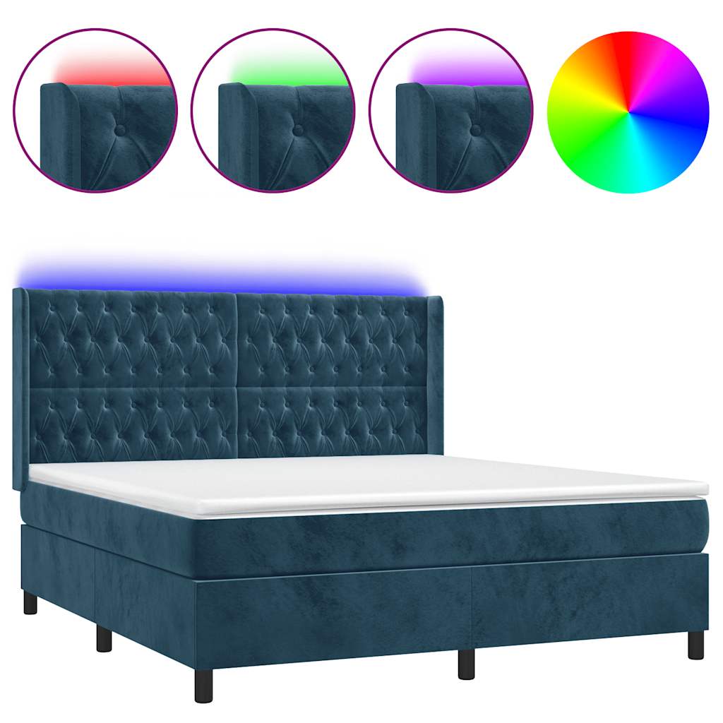 Letto a Molle con Materasso e LED Blu Scuro 160x200 cm | homemem39