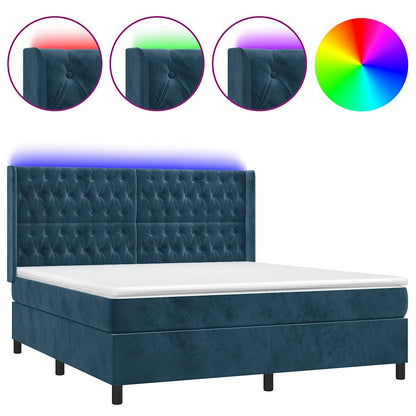 Letto a Molle con Materasso e LED Blu Scuro 160x200 cm | homemem39