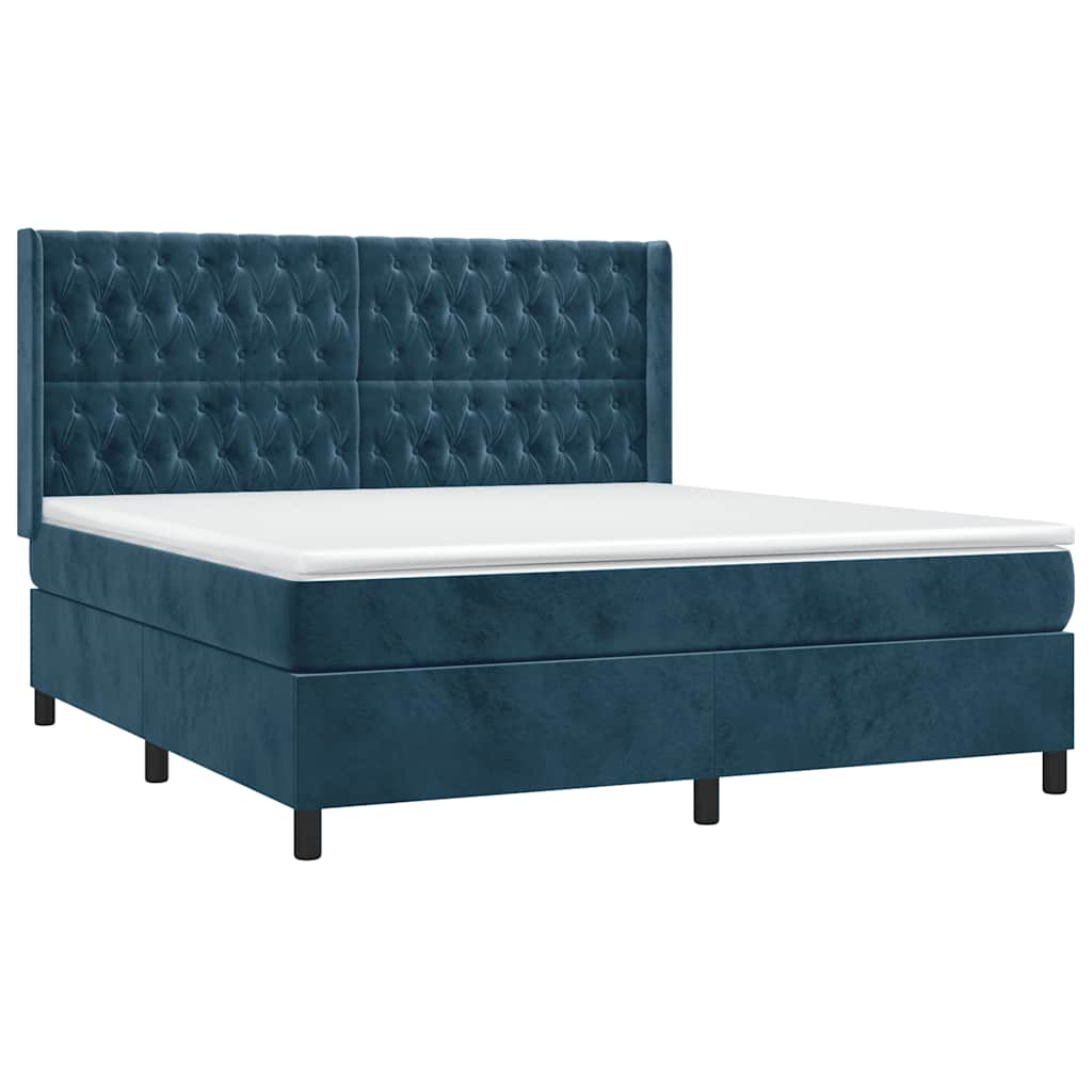 Letto a Molle con Materasso e LED Blu Scuro 160x200 cm | homemem39