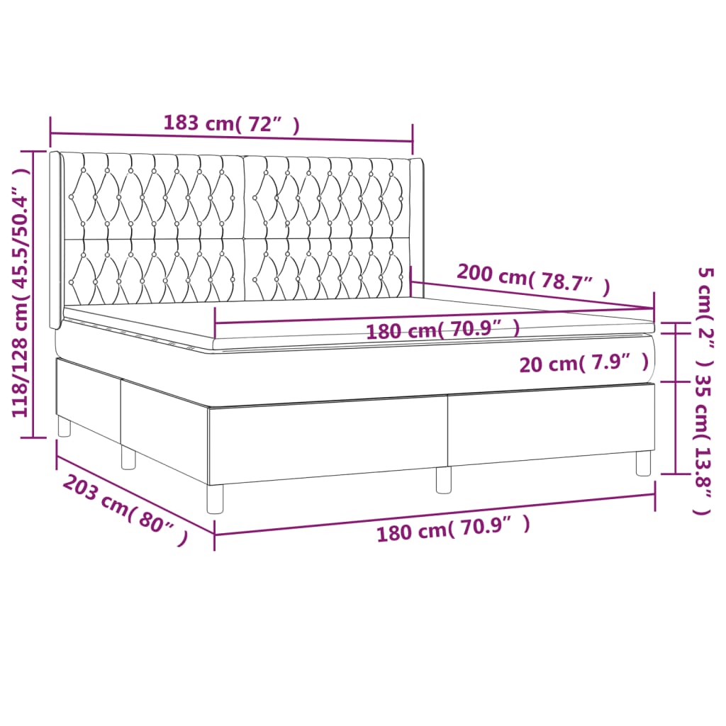 Letto a Molle con Materasso e LED Grigio Scuro 180x200 cm