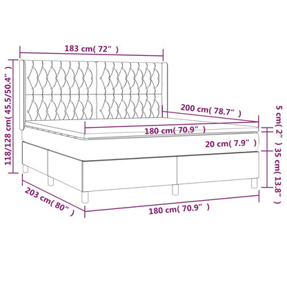 Letto a Molle con Materasso e LED Grigio Scuro 180x200 cm