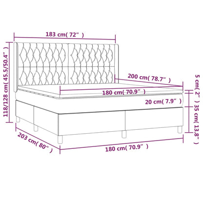 Letto a Molle con Materasso e LED Nero 180x200 cm in Velluto