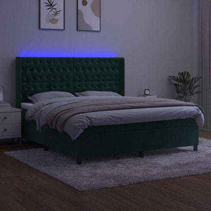 Letto a Molle con Materasso e LED Verde Scuro 180x200cm Velluto | homemem39