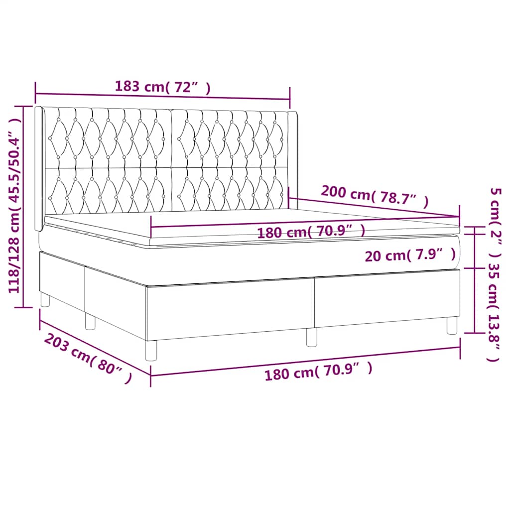Letto a Molle con Materasso e LED Verde Scuro 180x200cm Velluto | homemem39
