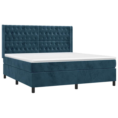 Letto a Molle con Materasso e LED Blu Scuro 180x200 cm