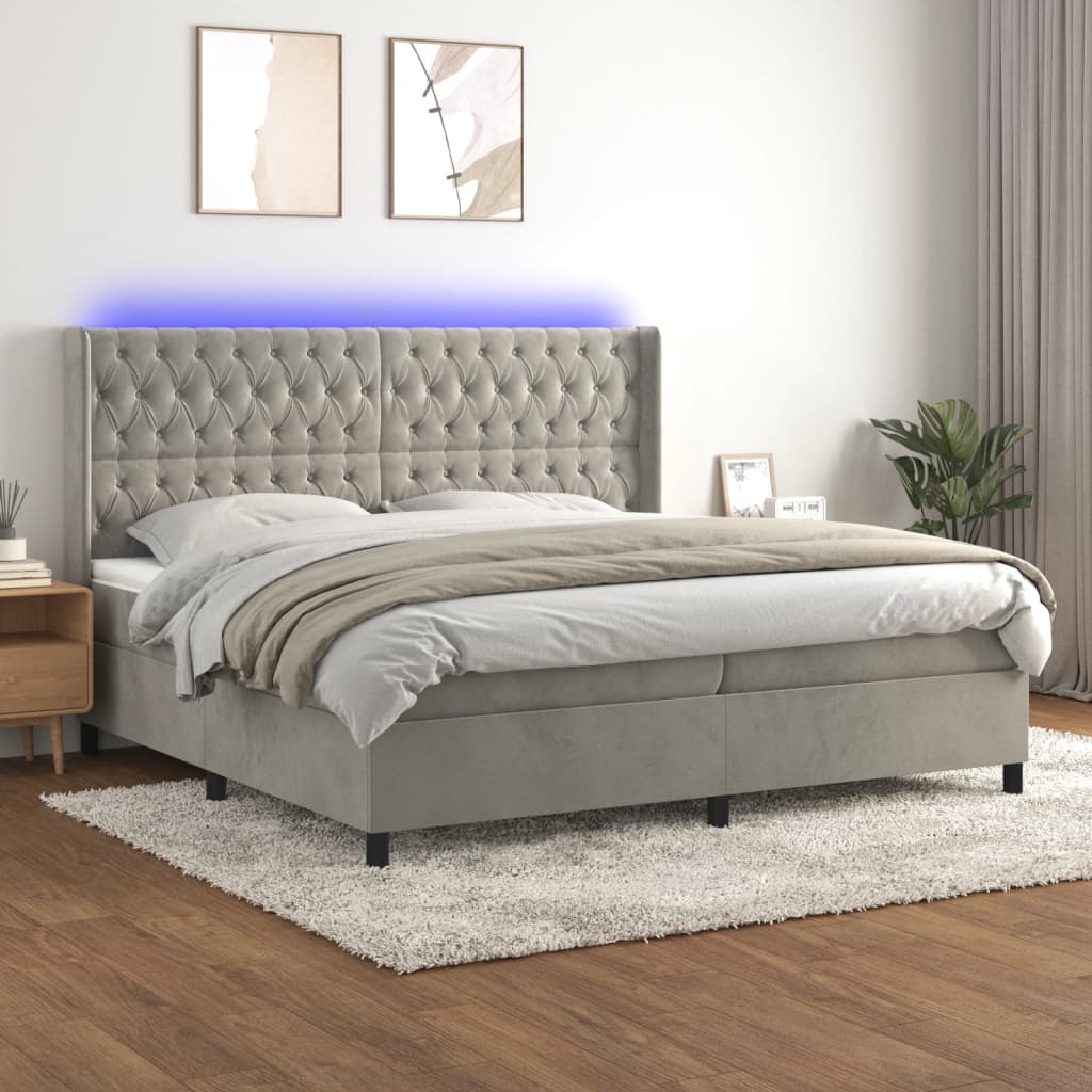 Letto a Molle Materasso e LED Grigio Chiaro 200x200 cm Velluto | homemem39