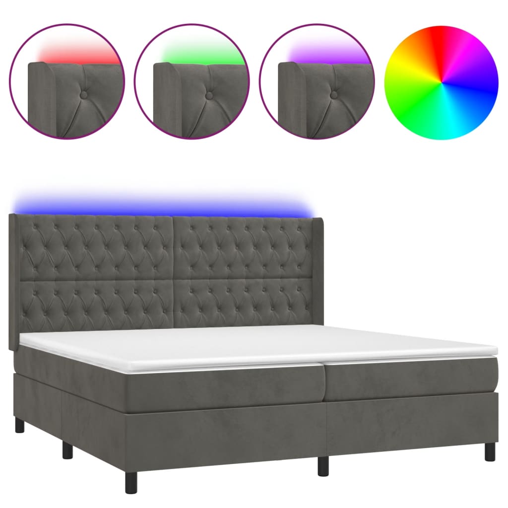 Letto a Molle con Materasso e LED Grigio Scuro 200x200 cm | homemem39