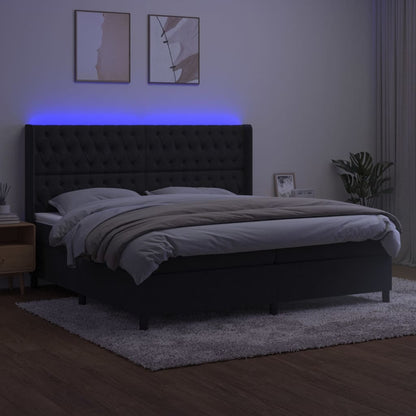 Letto a Molle con Materasso e LED Nero 200x200 cm in Velluto | homemem39