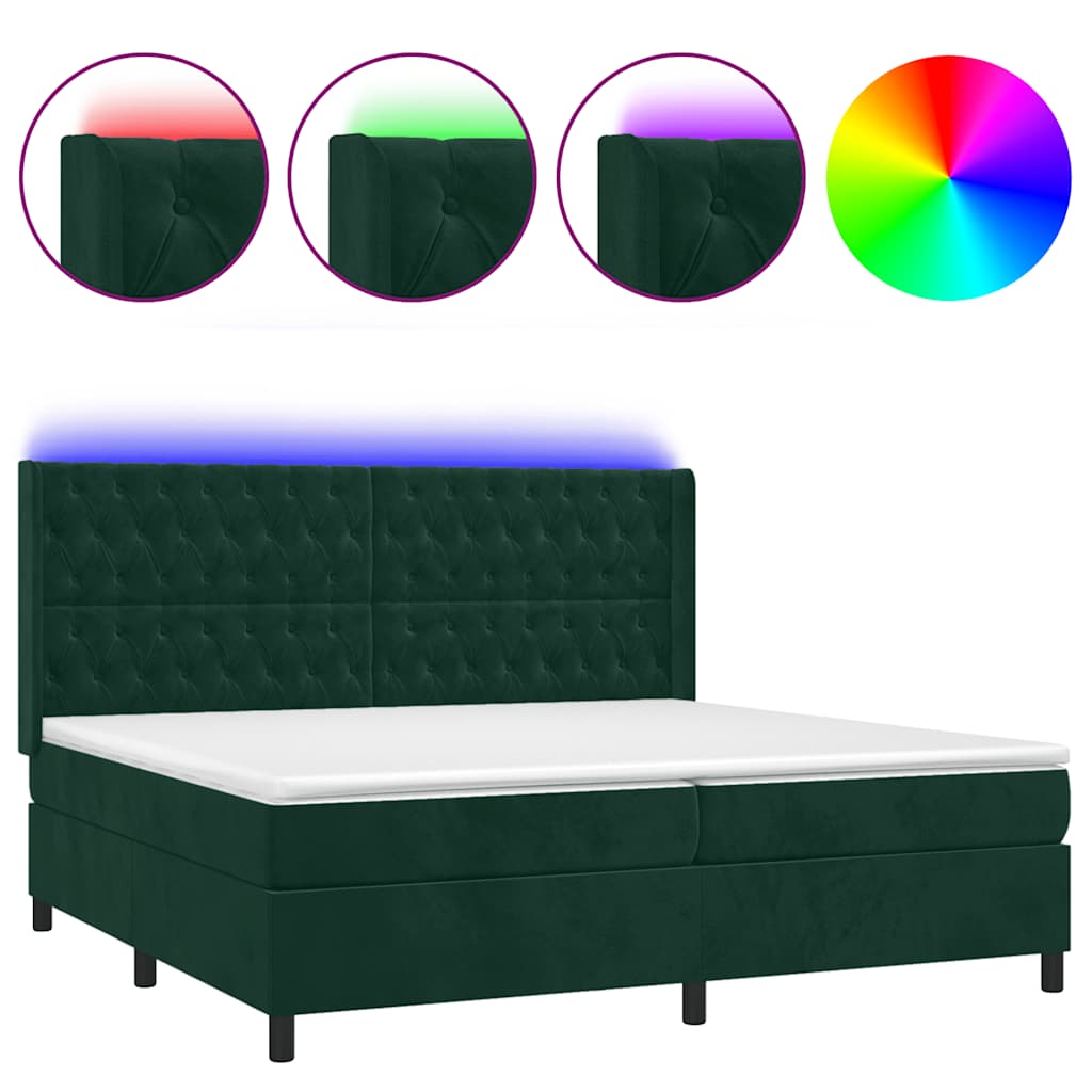 Letto a Molle con Materasso e LED Verde Scuro 200x200cm Velluto | homemem39