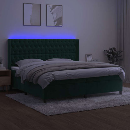 Letto a Molle con Materasso e LED Verde Scuro 200x200cm Velluto | homemem39