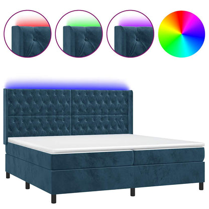 Letto a Molle con Materasso e LED Blu Scuro 200x200 cm | homemem39
