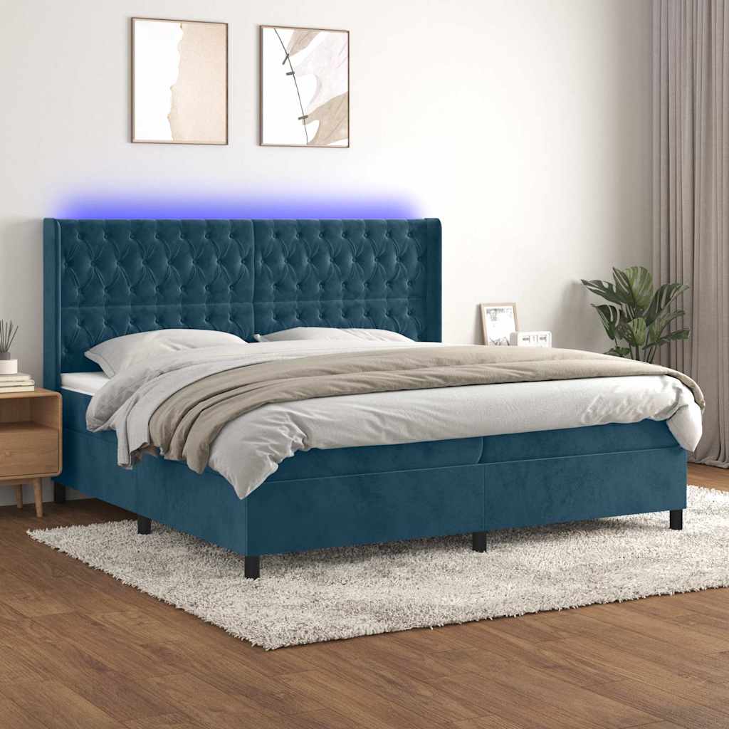 Letto a Molle con Materasso e LED Blu Scuro 200x200 cm | homemem39