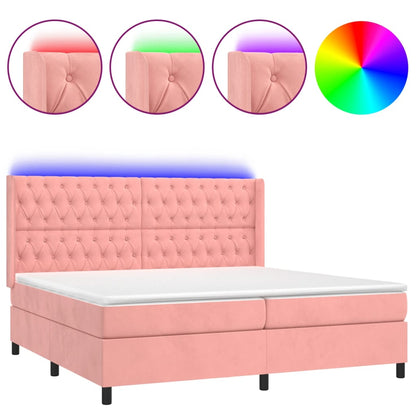 Letto a Molle con Materasso e LED Rosa 200x200 cm in Velluto - homemem39