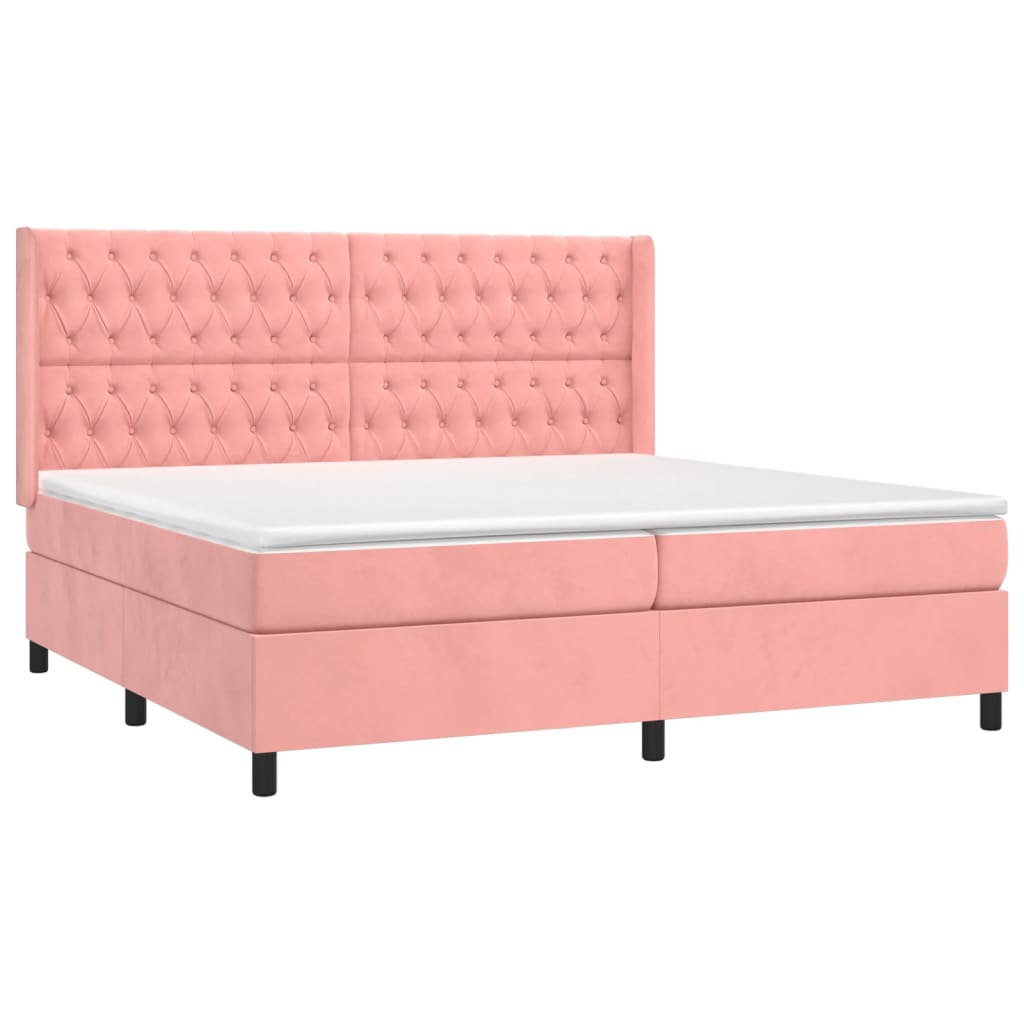 Letto a Molle con Materasso e LED Rosa 200x200 cm in Velluto - homemem39