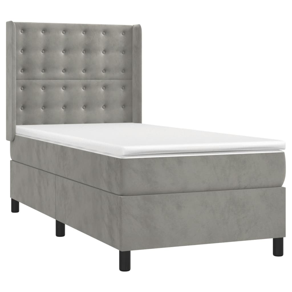 Letto a Molle Materasso e LED Grigio Chiaro 80x200 cm Velluto - homemem39