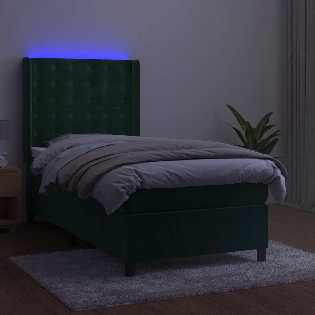 Letto a Molle con Materasso e LED Verde Scuro 80x200cm Velluto | homemem39