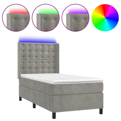 Letto a Molle Materasso e LED Grigio Chiaro 90x190 cm Velluto | homemem39