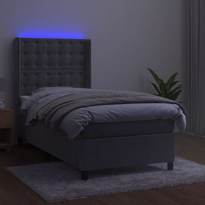 Letto a Molle Materasso e LED Grigio Chiaro 90x190 cm Velluto | homemem39