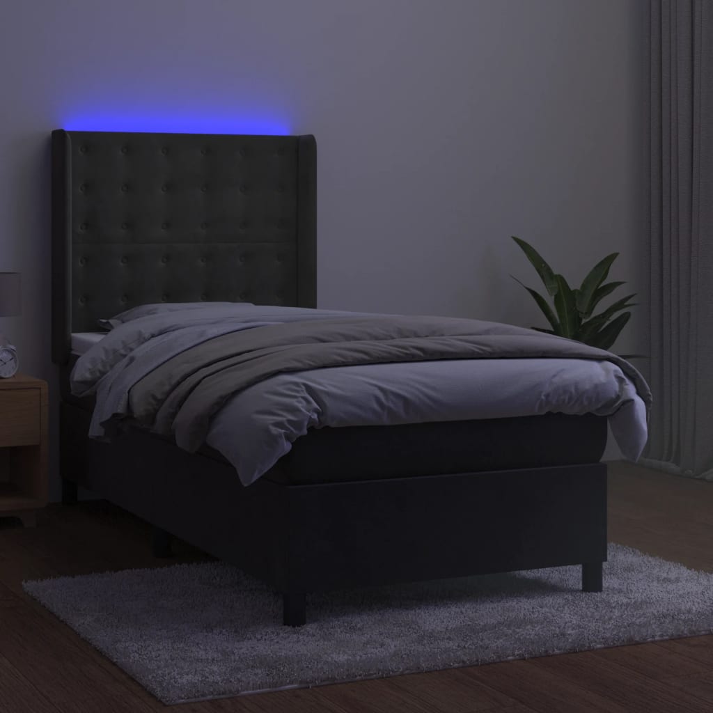 Letto a Molle con Materasso e LED Grigio Scuro 90x190cm Velluto - homemem39