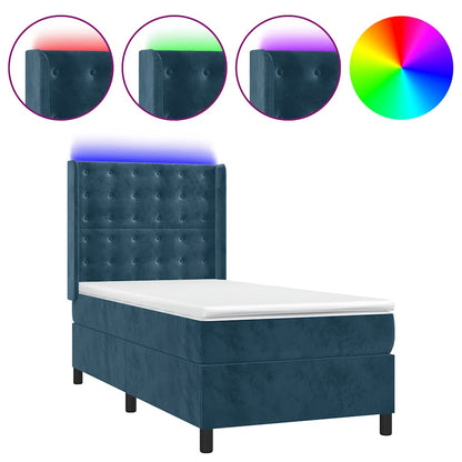 Letto a Molle con Materasso e LED Blu Scuro 90x190cm in Velluto | homemem39