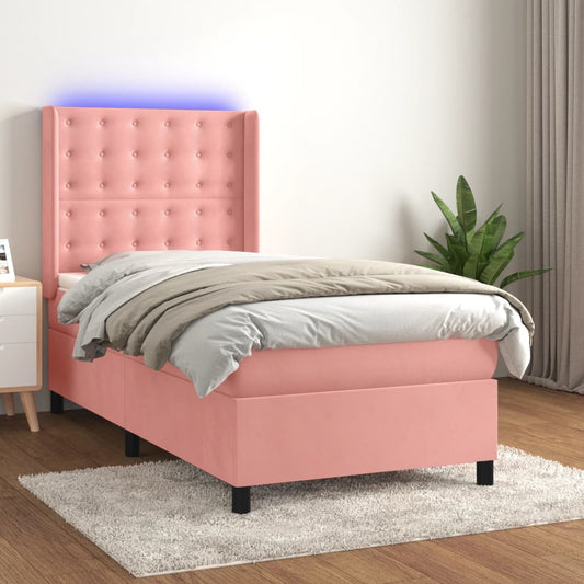 Letto a Molle con Materasso e LED Rosa 90x190 cm in Velluto | homemem39