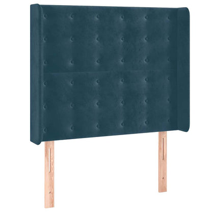 Letto a Molle con Materasso e LED Blu Scuro 90x200cm in Velluto