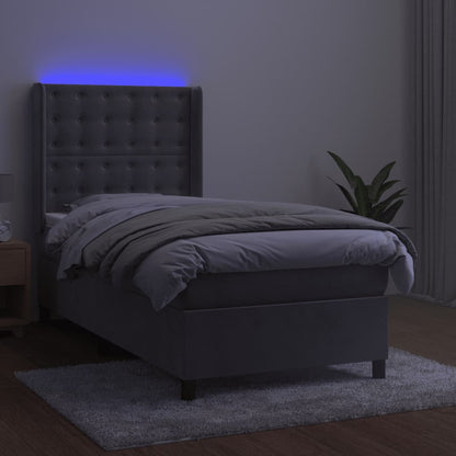 Letto a Molle Materasso e LED Grigio Chiaro 100x200 cm Velluto - homemem39