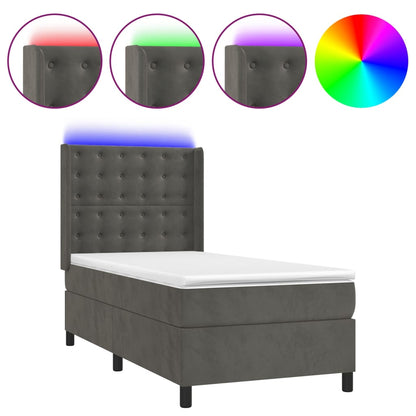 Letto a Molle con Materasso e LED Grigio Scuro 100x200 cm - homemem39