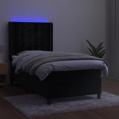 Letto a Molle con Materasso e LED Nero 100x200 cm in Velluto | homemem39