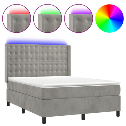 Letto a Molle Materasso e LED Grigio Chiaro 140x190 cm Velluto | homemem39