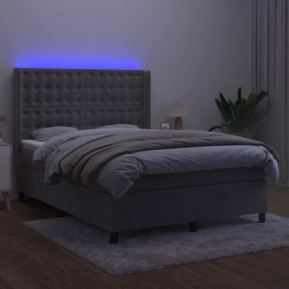 Letto a Molle Materasso e LED Grigio Chiaro 140x190 cm Velluto | homemem39