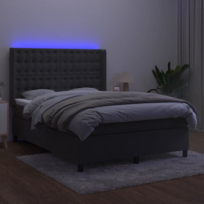Letto a Molle con Materasso e LED Grigio Scuro 140x200 cm | homemem39