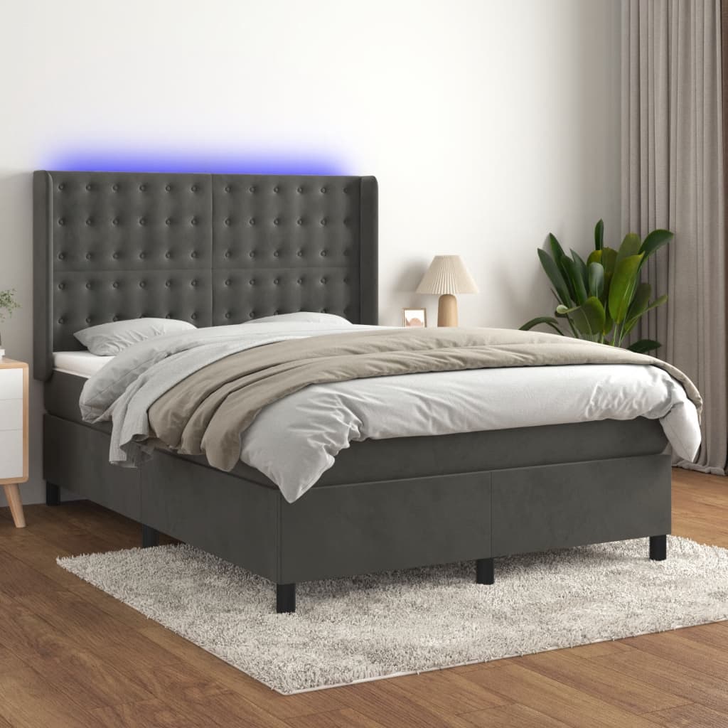 Letto a Molle con Materasso e LED Grigio Scuro 140x200 cm | homemem39