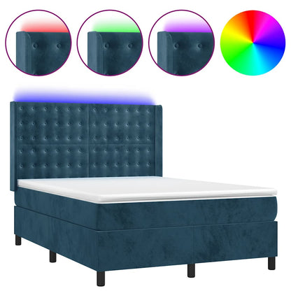 Letto a Molle con Materasso e LED Blu Scuro 140x200 cm | homemem39