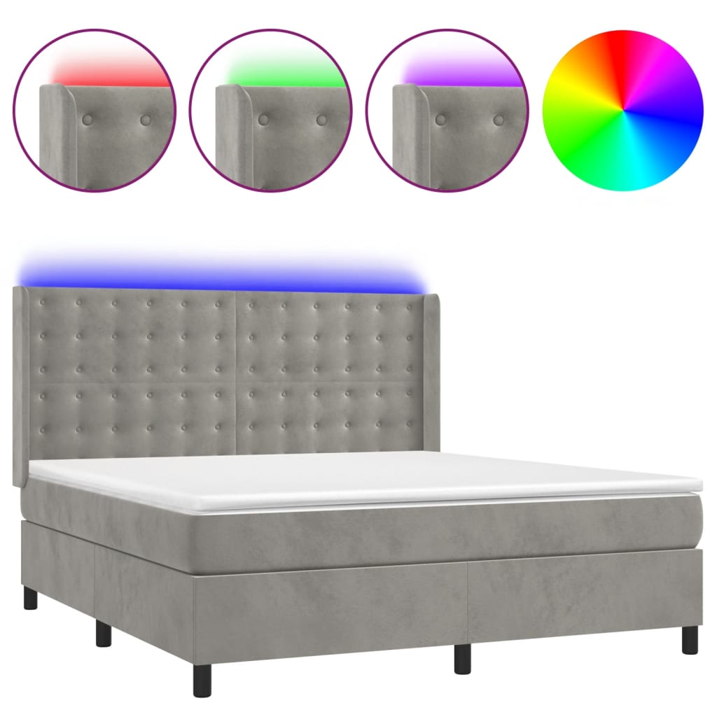 Letto a Molle Materasso e LED Grigio Chiaro 160x200 cm Velluto | homemem39