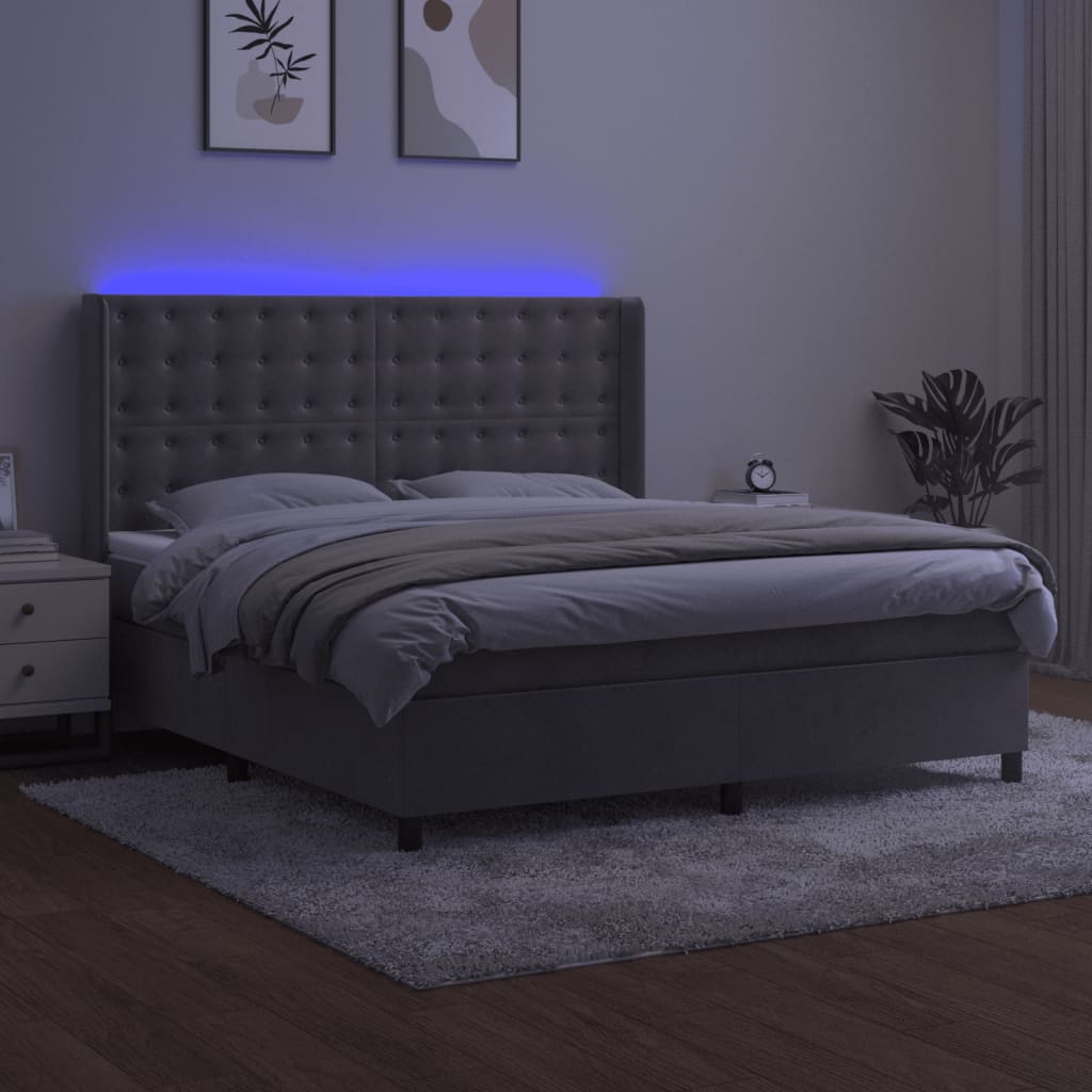 Letto a Molle Materasso e LED Grigio Chiaro 160x200 cm Velluto | homemem39