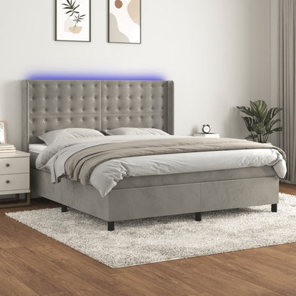 Letto a Molle Materasso e LED Grigio Chiaro 160x200 cm Velluto | homemem39