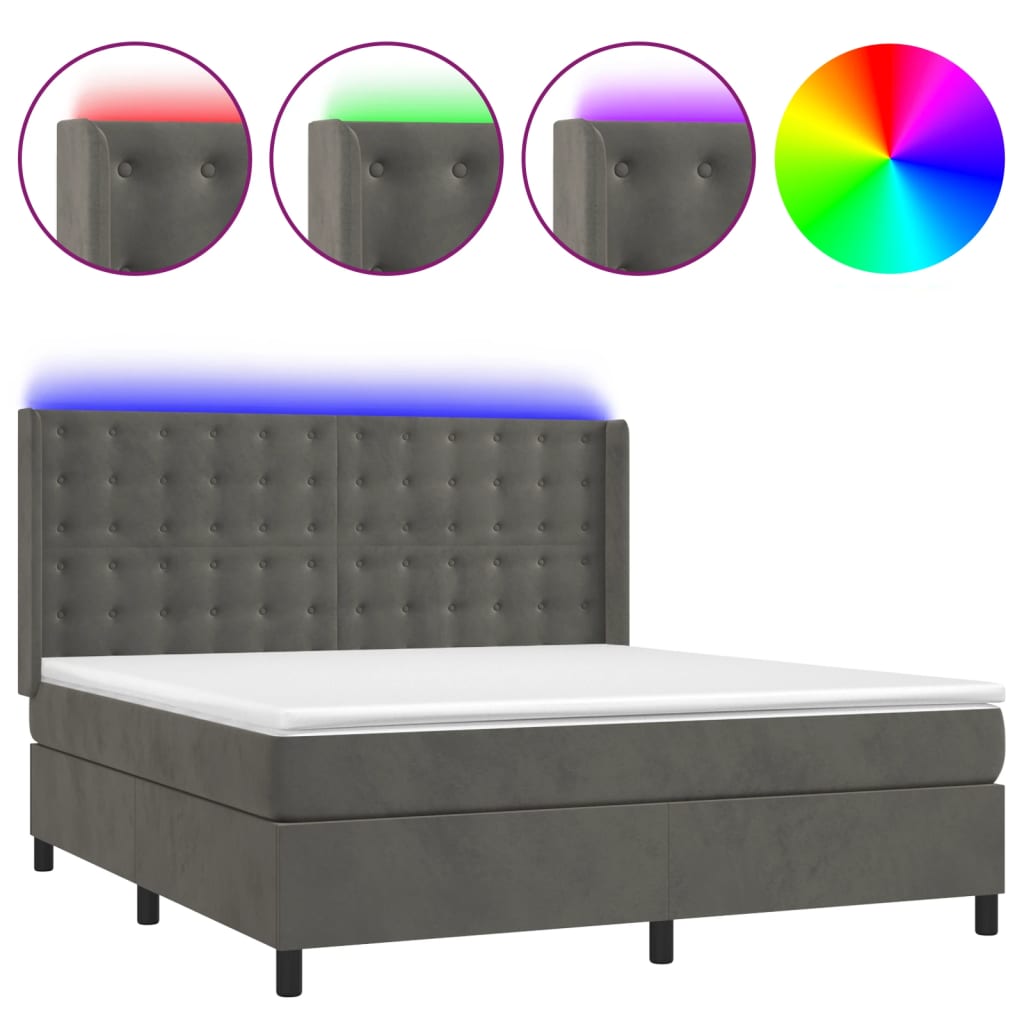 Letto a Molle con Materasso e LED Grigio Scuro 160x200 cm | homemem39