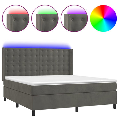 Letto a Molle con Materasso e LED Grigio Scuro 160x200 cm | homemem39