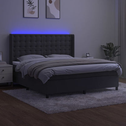 Letto a Molle con Materasso e LED Grigio Scuro 160x200 cm | homemem39