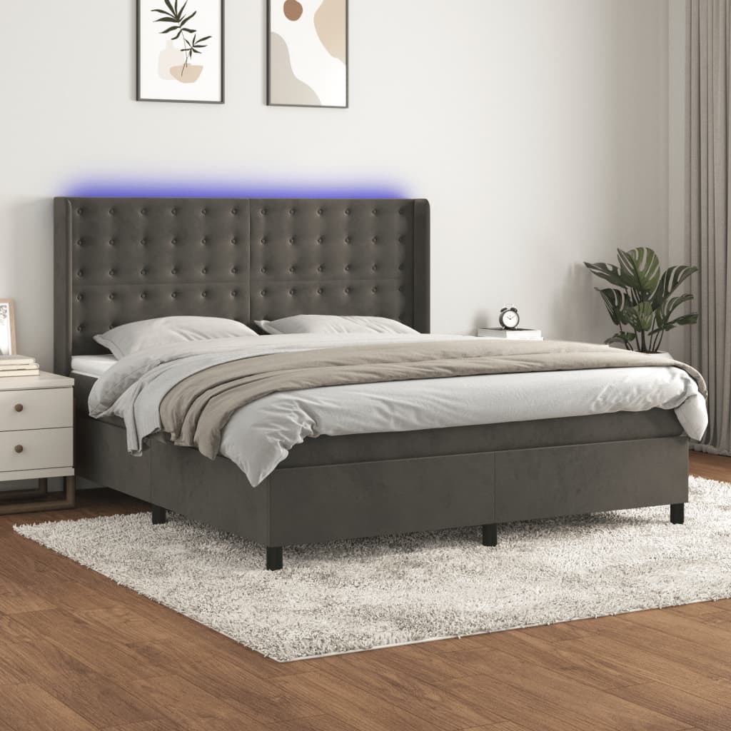 Letto a Molle con Materasso e LED Grigio Scuro 160x200 cm | homemem39