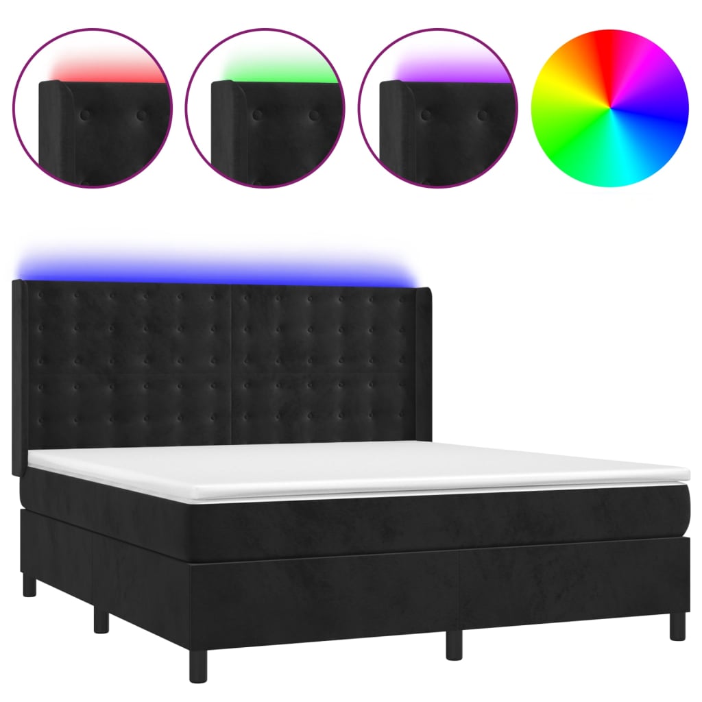 Letto a Molle con Materasso e LED Nero 160x200 cm in Velluto | homemem39
