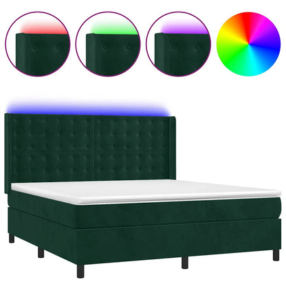 Letto a Molle con Materasso e LED Verde Scuro 160x200cm Velluto