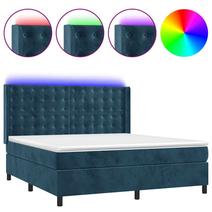 Letto a Molle con Materasso e LED Blu Scuro 160x200 cm | homemem39
