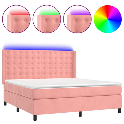 Letto a Molle con Materasso e LED Rosa 160x200 cm in Velluto