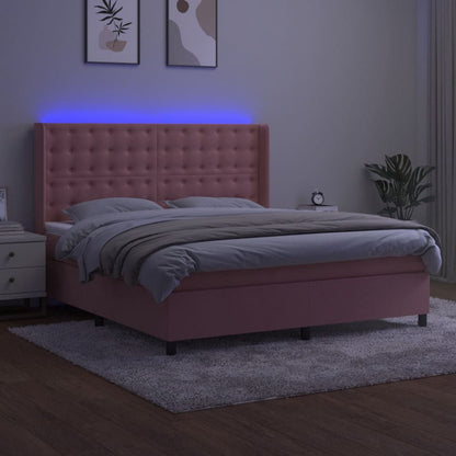 Letto a Molle con Materasso e LED Rosa 160x200 cm in Velluto