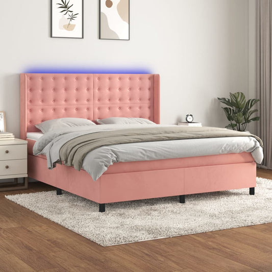 Letto a Molle con Materasso e LED Rosa 160x200 cm in Velluto | homemem39