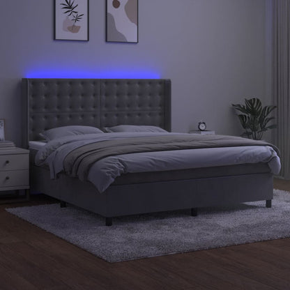 Letto a Molle Materasso e LED Grigio Chiaro 180x200 cm Velluto | homemem39